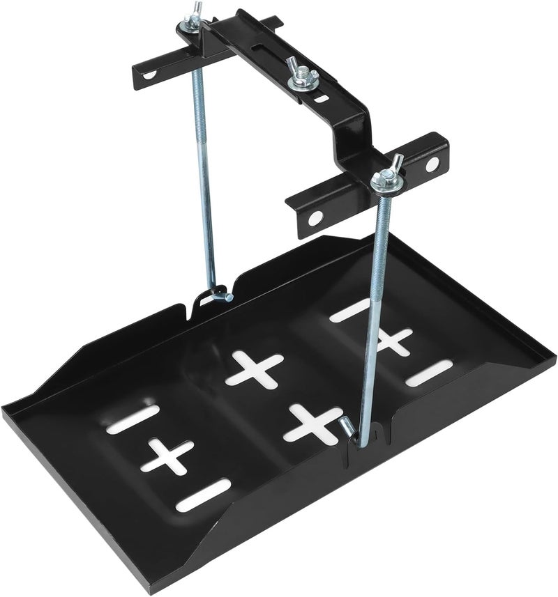 QWORK Battery Hold Down Tray Kit – Universal Corrosion-Resistant Steel Car Battery Tray for Cars, Trucks, SUVs, (23cm Bolt with 34cm Battery Tray) - Image 1